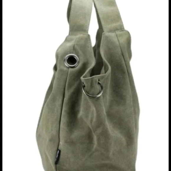 SALE * Tao MaoMao Cotton Canvas Hobo Tote in Army Green - Picture 4 of 11